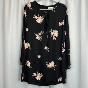 NWT Capulet Charlotte Black Midnight Rose Bell Sleeve Shift Dress Size‎ L